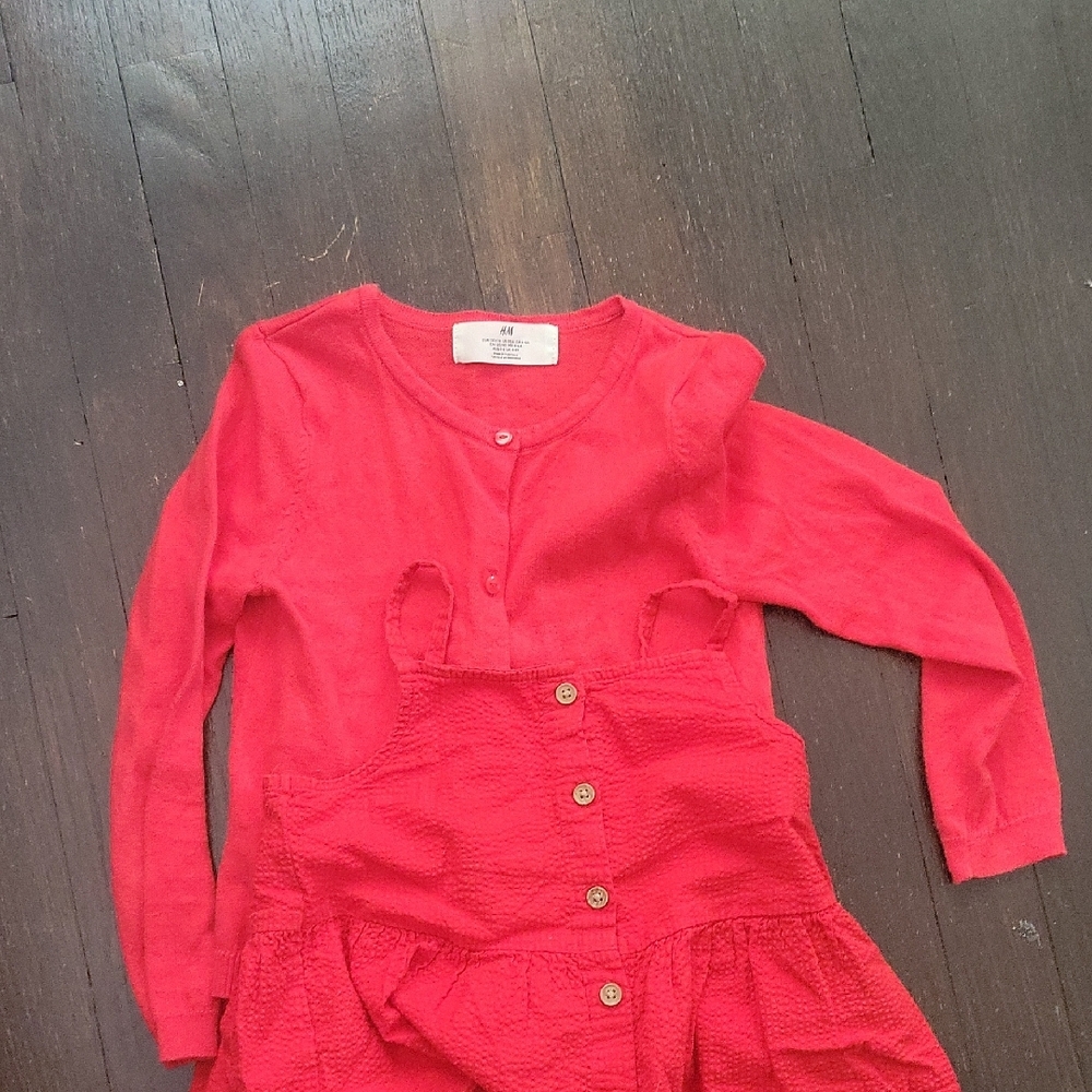 H&M Vibrant Red matching set: top, pants and a thin cotton cardigan - Picture 3 of 6